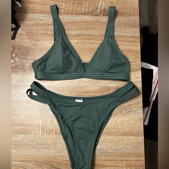 Cupshe Swim Cupshe Green Ribbed Cheeky Bikini Set Poshmark